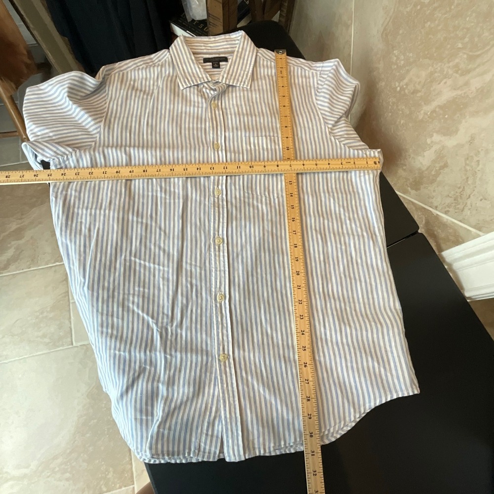 Banana Republic Mens Classic Stripe Linen Cotton Button Down Shirt XL Blue Taupe - Picture 9 of 9